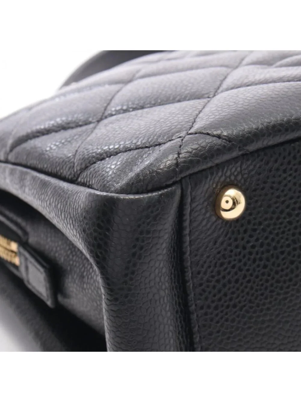 Chanel Tote Quilted Black Caviar Leather CC Logo Chain